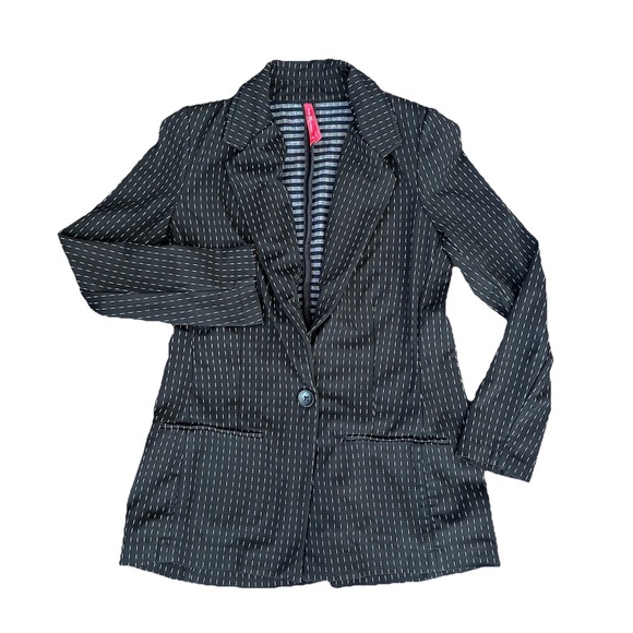 Ruby Ribbon Jackets & Blazers - Ruby Ribbon Womens XS  Stretch Blazer Black White Geometric Business Office Core